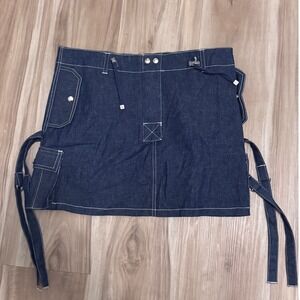 TS Dark Wash Denim Cargo Mini Skirt White Contrast Stitch Utility y2k street j1